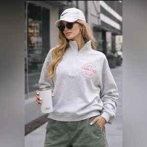 Fabletics Gray Half-Zip Pullover Jacket L • Logo Sweatshirt •